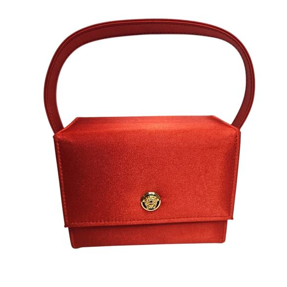 Versace Profumi Box Bag Red Satin Gold medallion snap closure 5" x 3"x4" Clean - Picture 1 of 11